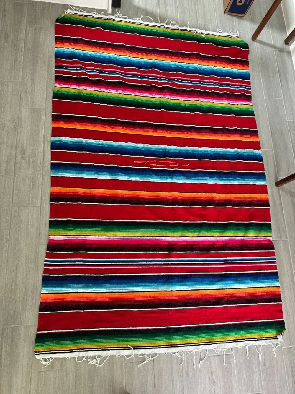 Vintage Mexican Saltillo Serape Wool Blanket Rug Southwestern Diamond 83
